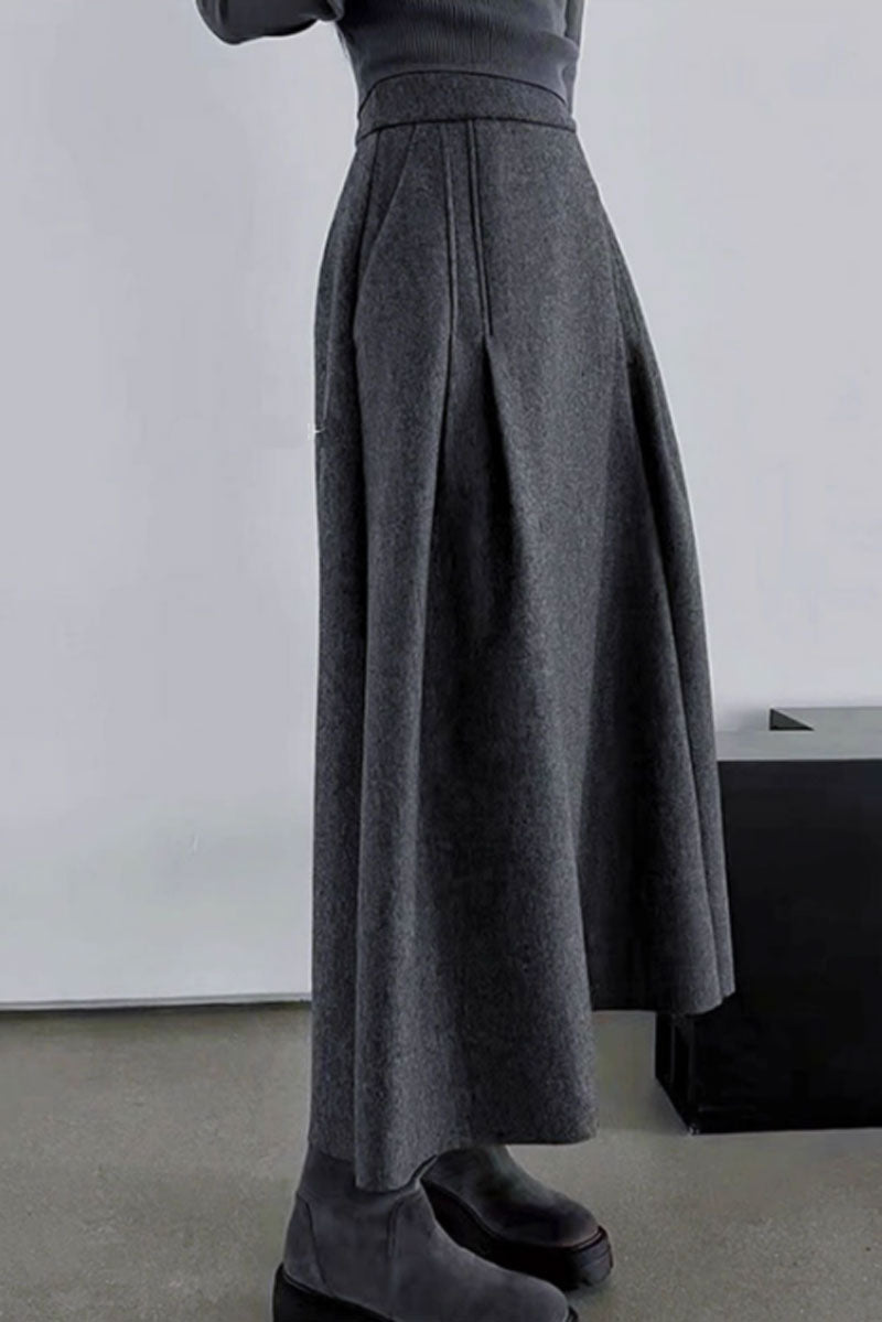 gray maxi winter wool skirt women 4757