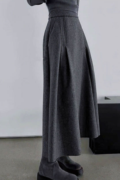 Gray Wool Maxi Skirt - A-Line Silhouette with Pockets 4757