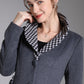 Gray Wool Coat with Houndstooth Trim – Elegant Fit & Flare Winter Coat 3871