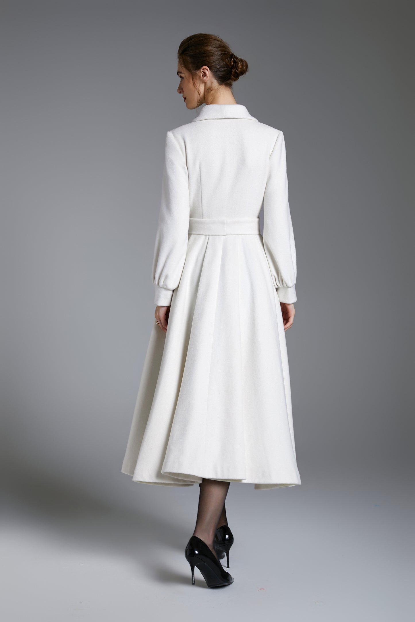 White Princess Swing Wool Coat – Bridal Wedding Winter Wrap Coat with Belt 3880