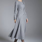 Gray Wool Blend Midi Dress – Vintage Long Sleeve Winter Dress 3882