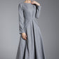 Gray Wool Blend Midi Dress – Vintage Long Sleeve Winter Dress 3882