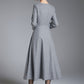 Gray Wool Blend Midi Dress – Vintage Long Sleeve Winter Dress 3882