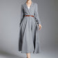 Elegant Grey Wool V-Neck Dress – Long Sleeve Winter Midi Dress 3887