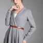 Elegant Grey Wool V-Neck Dress – Long Sleeve Winter Midi Dress 3887