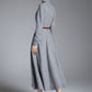 Elegant Grey Wool V-Neck Dress – Long Sleeve Winter Midi Dress 3887