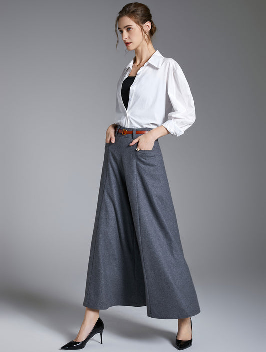 Wide leg gray winter wool pants 3889-size XS # CK2202450