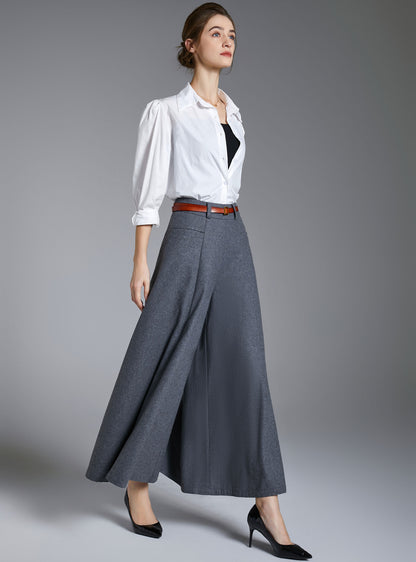 Wide leg gray winter wool pants 3889-size XS # CK2202450
