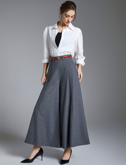 Wide leg gray winter wool pants 3889-size XS # CK2202450