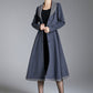 Gray Wool Coat with Houndstooth Trim – Elegant Fit & Flare Winter Coat 3871