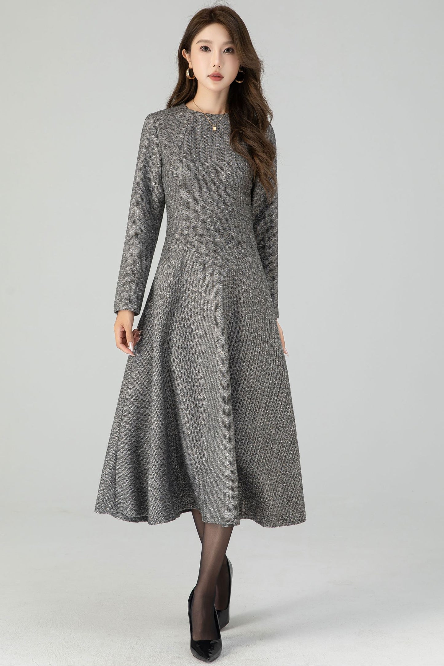 A-Line winter gray wool dress 4548