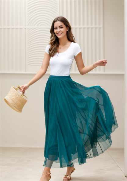 Boho Chiffon Midi Skirt, Elastic Waist Circle Skirt | Xiaolizi 4271