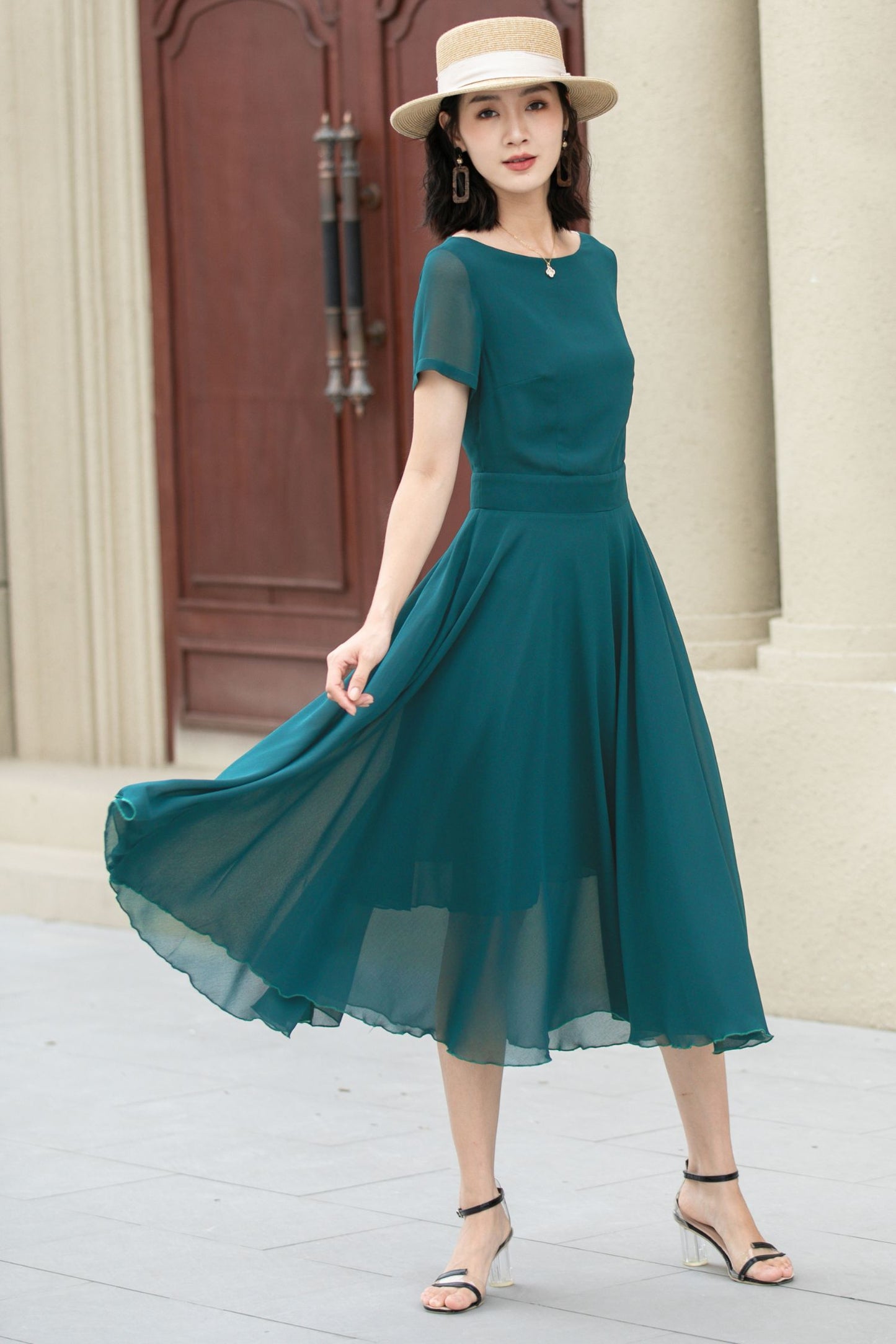 Midi fit and flare summer swing chiffon dress 6104
