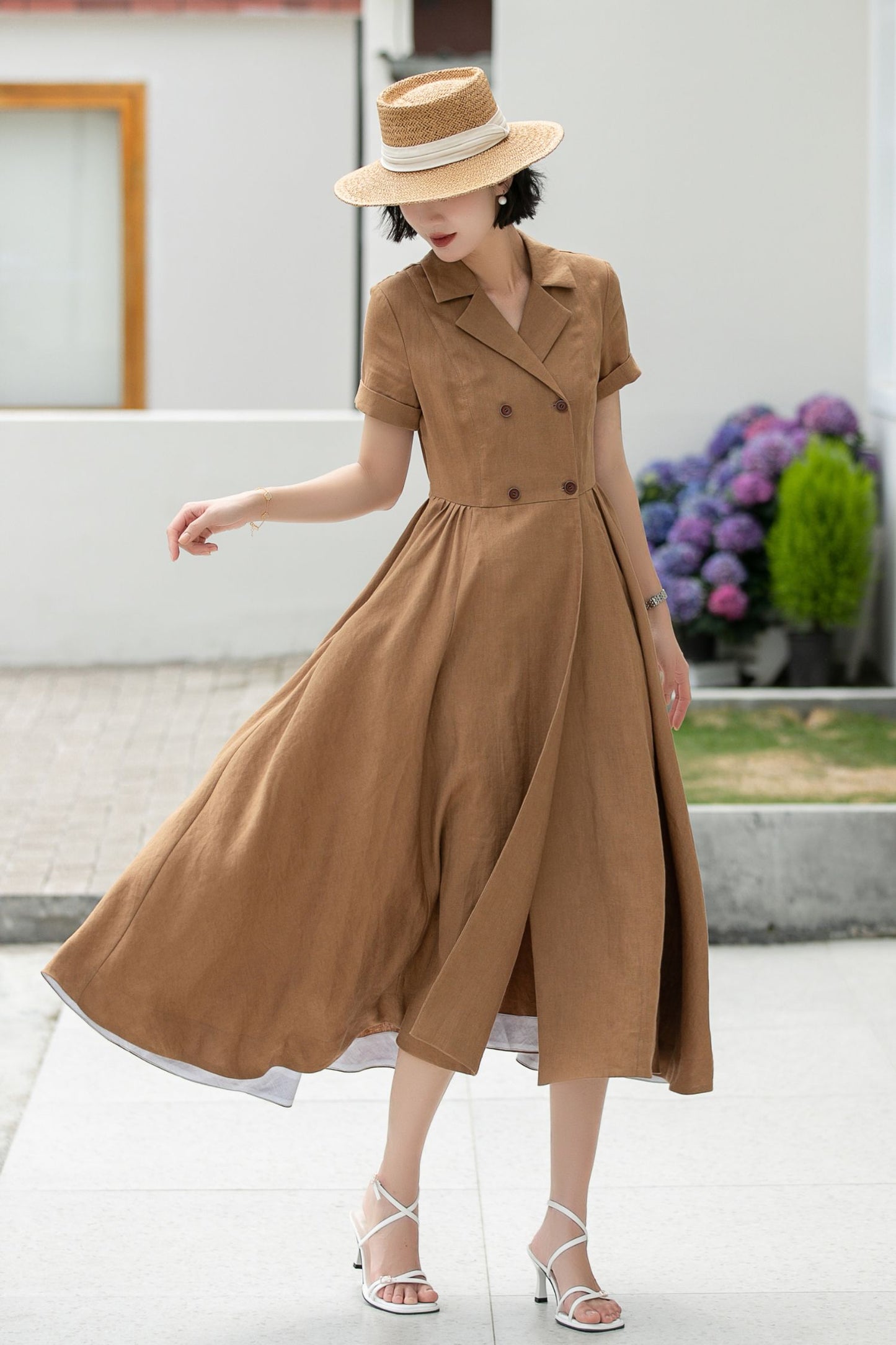 Wrap Linen Midi Shirt dress 5986