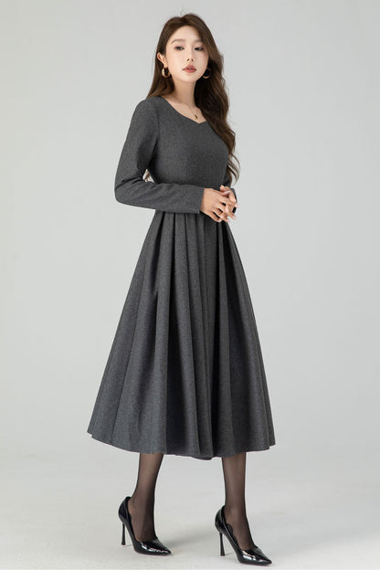 Fit and Flare Winter Wool Midi Dress 4547