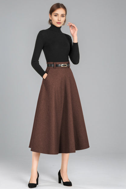 Xiaolizi Handmade Wool Midi Skirt – Vintage High Waist A-Line Winter Skirt 6355