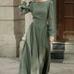 Army Green Swing  Maxi Linen Dress 5678