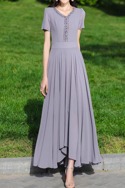 Gray irregular maxi summer chiffon dress 5088