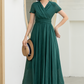 Green Maxi Pleated linen dress 5832