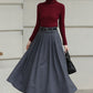 Handmade Vintage Wool Skirt – Gray Pleated A-Line Midi Skirt for Winter 6613