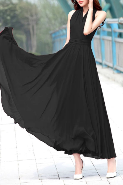 Maxi halter chiffon fit and flare wedding dress 5160