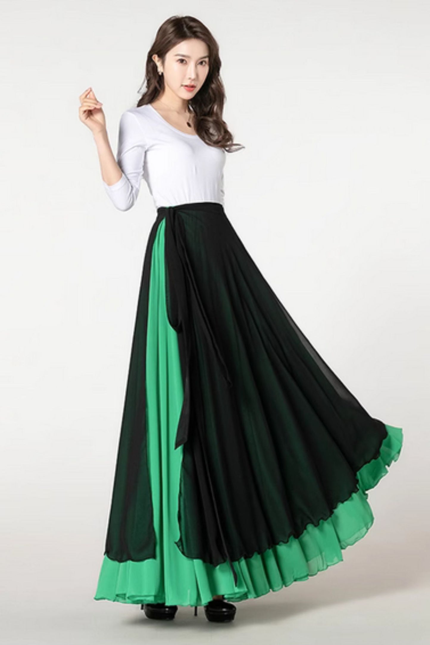 Swing summer chiffon skirt with black wrap outfit  5198