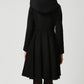 Black Winter Hooded Wool Coat Women 1121#