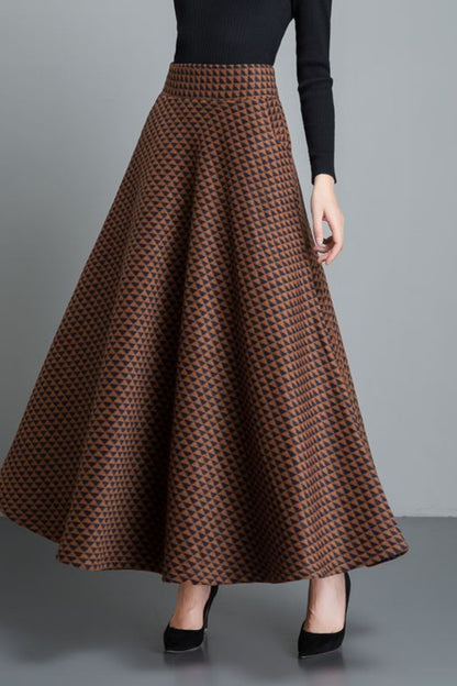 Plaid a line winter wool skirt women 6216