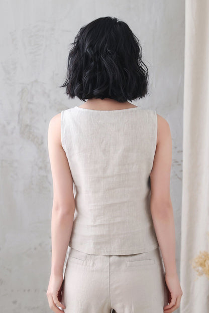 Summer linen tank top women 3345