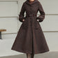 Xiaolizi Handmade Vintage Wool Coat – Brown Hooded Belted Swing Winter Coat 6610
