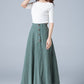 Green maxi A line summer linen skirt 1775