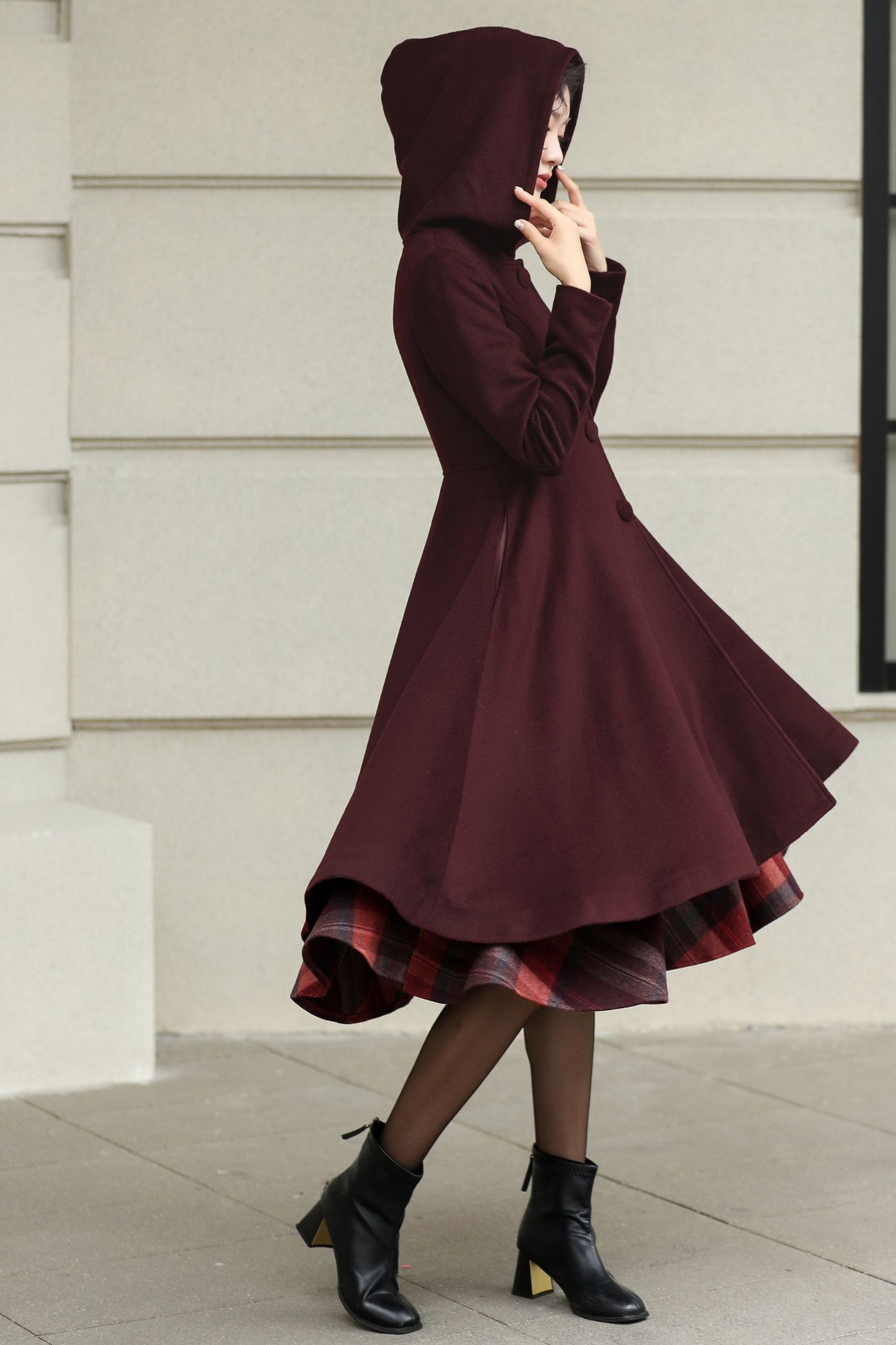 Winter Wool Swing Coat – Vintage Button Front Overcoat 6531