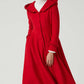 long red wool dress coat with ruffle details 2052