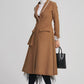 Women's Brown Wool Coat - Midi Length Winter Coat with Lapel Collar 5613