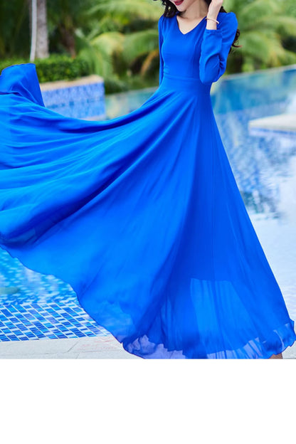 Long sleeves fit and flare maxi chiffon dress 4998