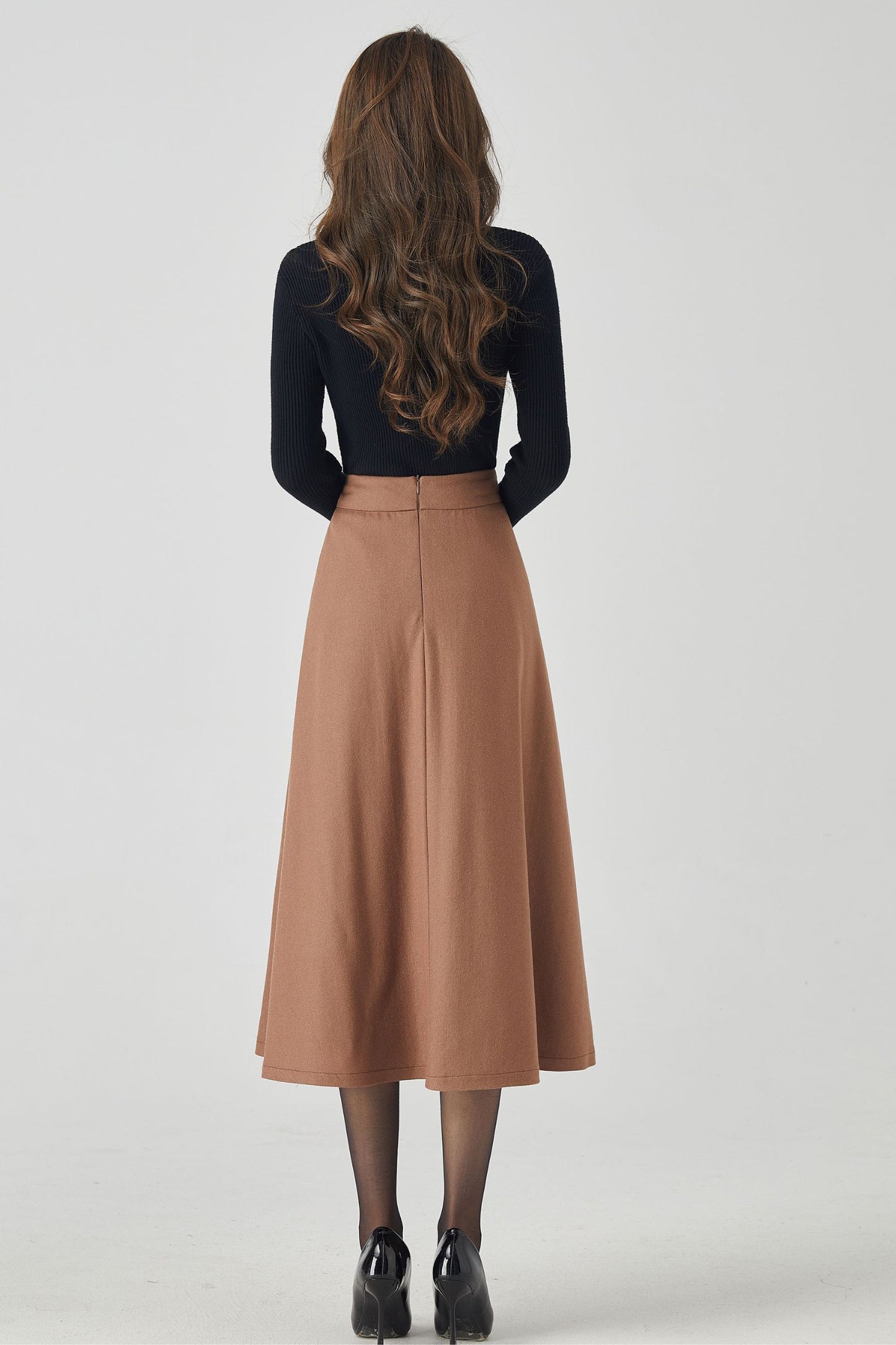 Retro midi winter womens wool skirt 4527