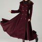 Hooded Burgundy Wool Coat – Elegant Double-Breasted Long Swing Coat | Xiaolizi 6573
