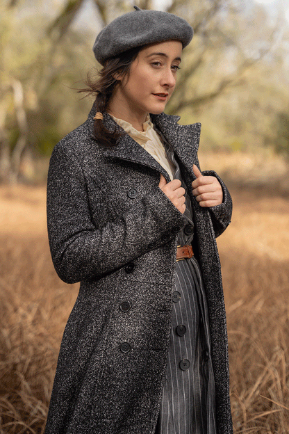 Vintage Wool Blend Coat – Handmade Gray Tweed Fit-and-Flare Winter Overcoat | Xiaolizi 4739