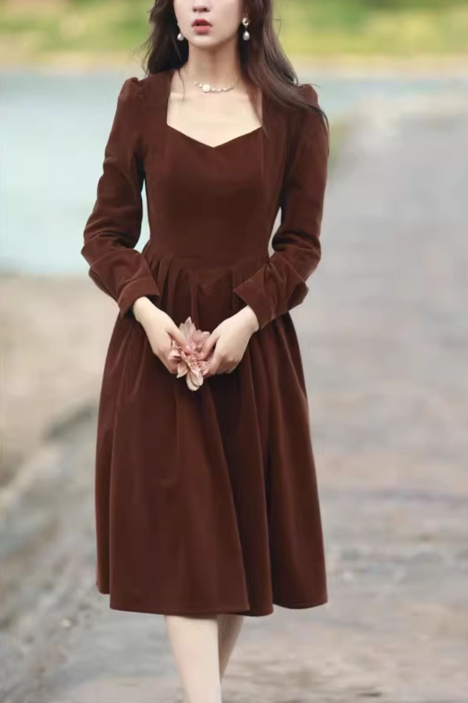 brown formal dress with sleeves Dark Brown Shiny Glitter Tulle Off The Shoulder Long Sleeves A-line Charming Formal Dresses, CP1120