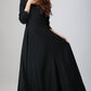 Long sleeve Maxi Black Linen Dress -LBD 793