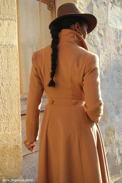 Vintage Camel Wool Coat – Handmade Long Winter Overcoat for Women 2405