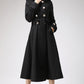 Winter long wool jacket hood in Black 0707#