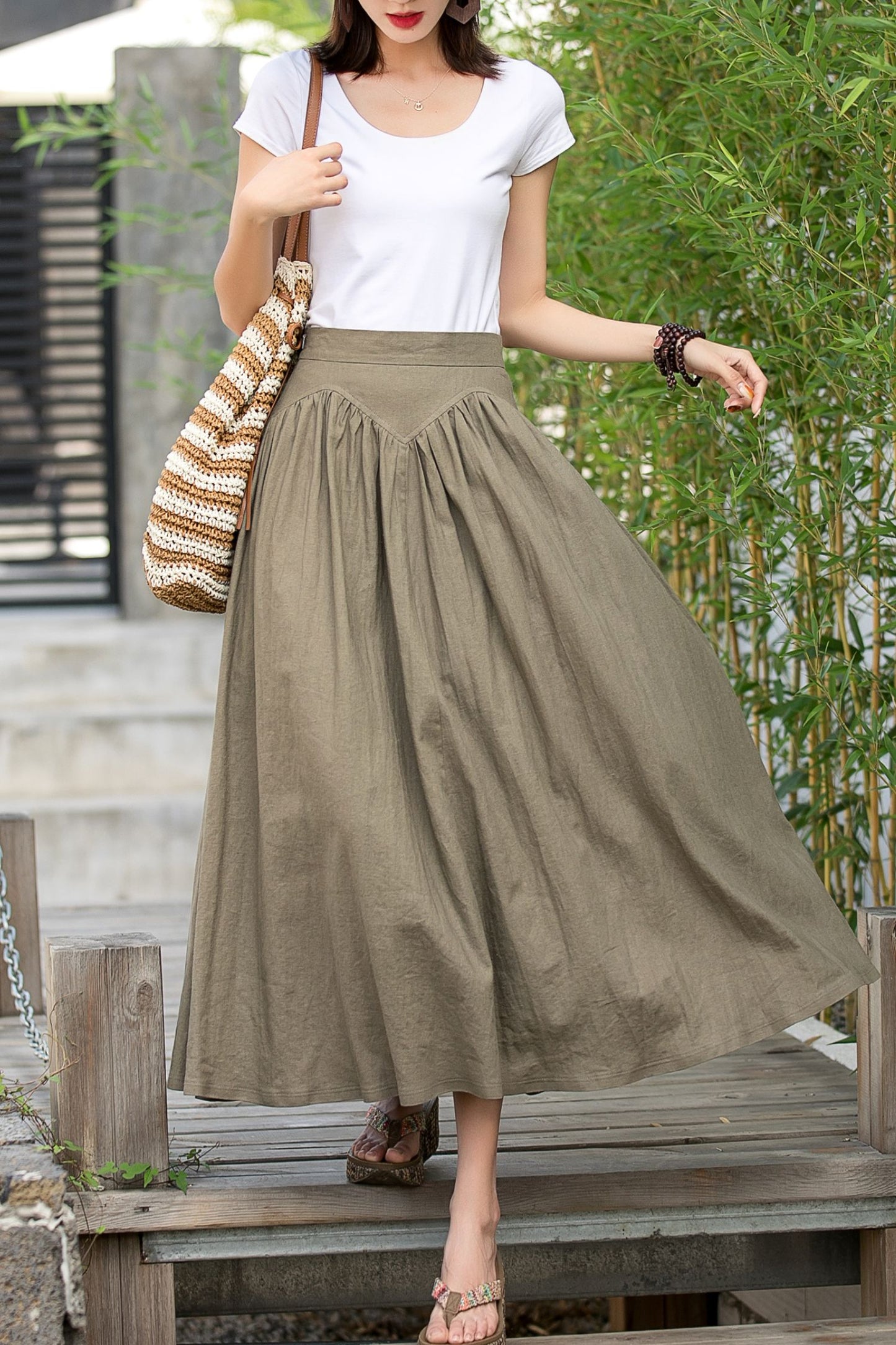 Pleated a line summer linen skirt 2878