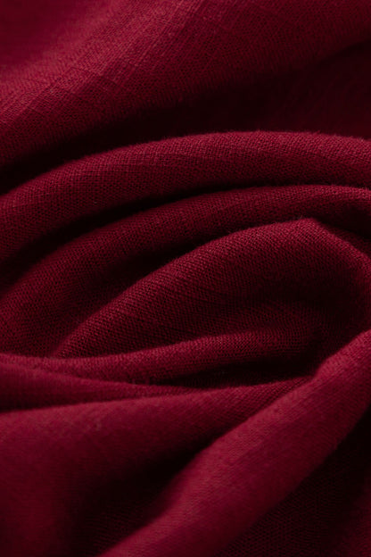Burgundy Linen Maxi Dress - High Waisted, Flowing Silhouette 4924