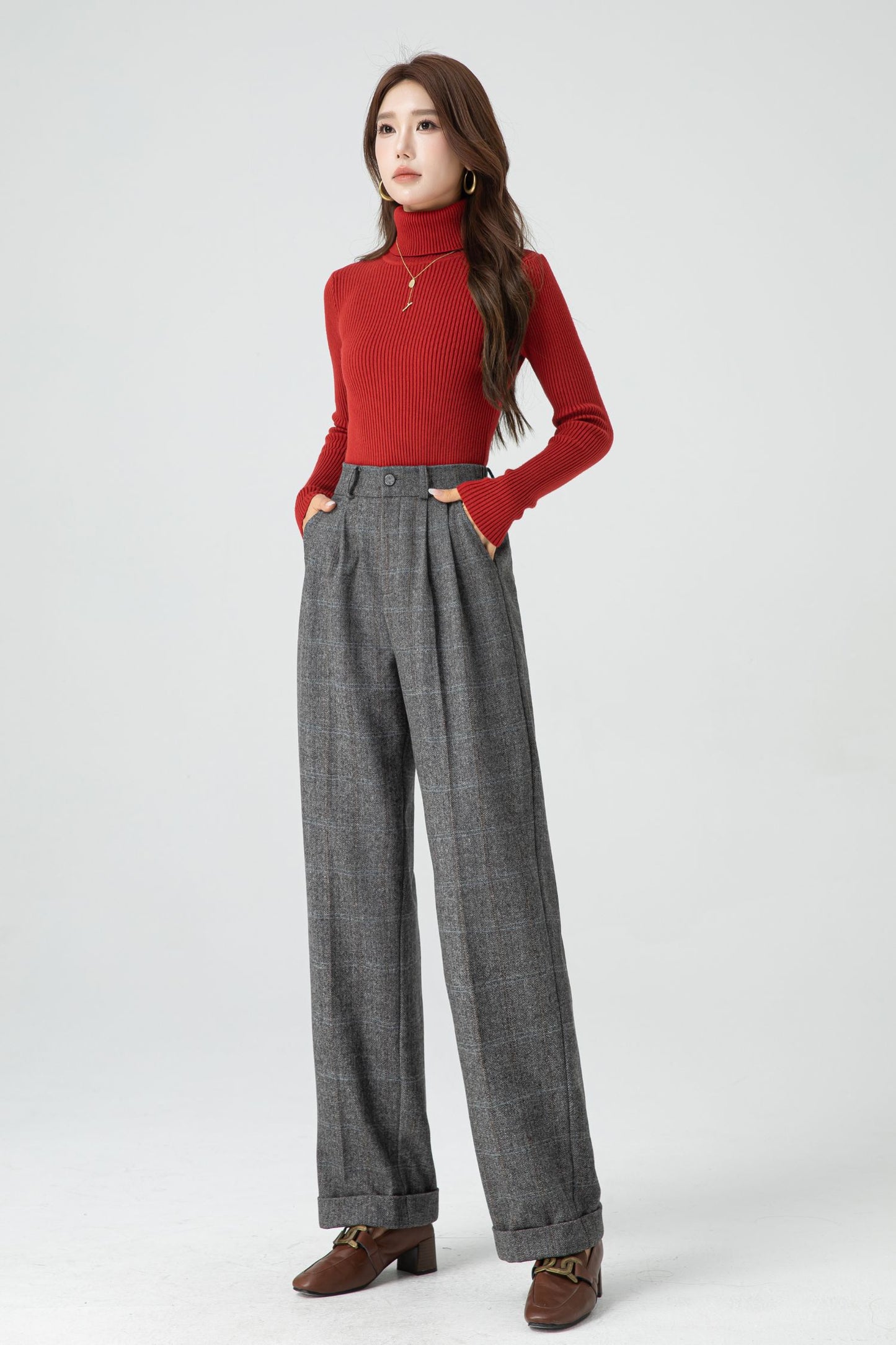 Wide leg winter long wool pants women 5320