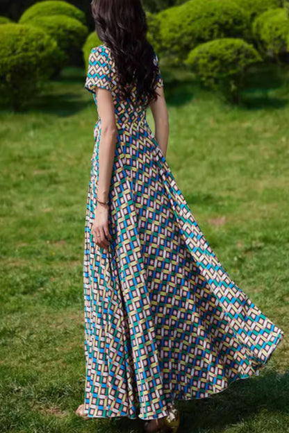 Printed Chiffon Maxi Dress - Fit and Flare Silhouette 5036