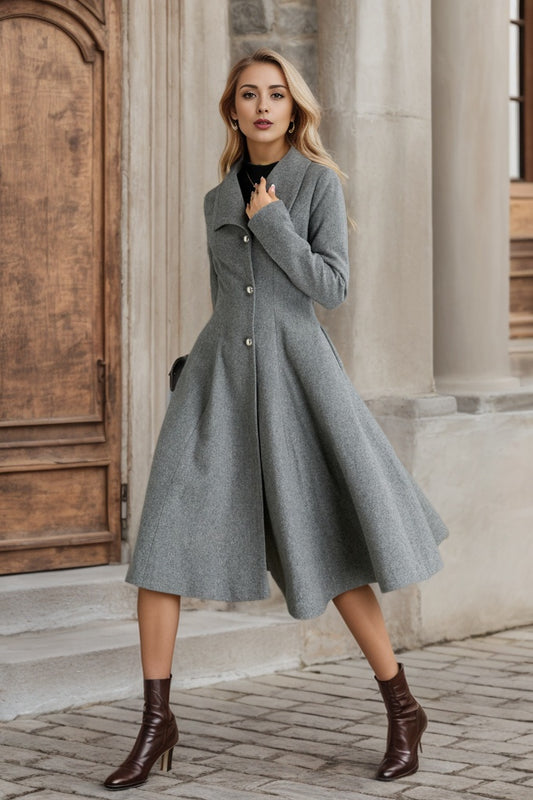 Fit and flare gray winter wool coat 5367