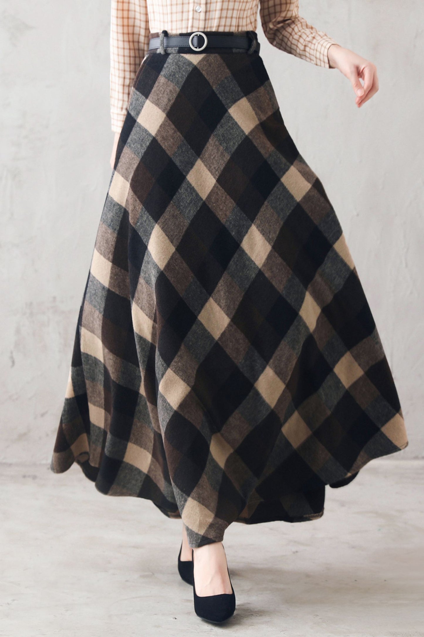 Women's Long Tartan Plaid Wool Maxi Skirt 3108