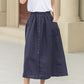 Button up midi summer linen skirt 4944