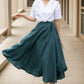 Green swing wrap midi linen skirt women 5137